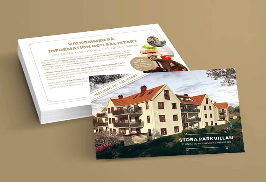 Ett vykort som har skickats ut för kommande säljstart av Stora Parkvillan